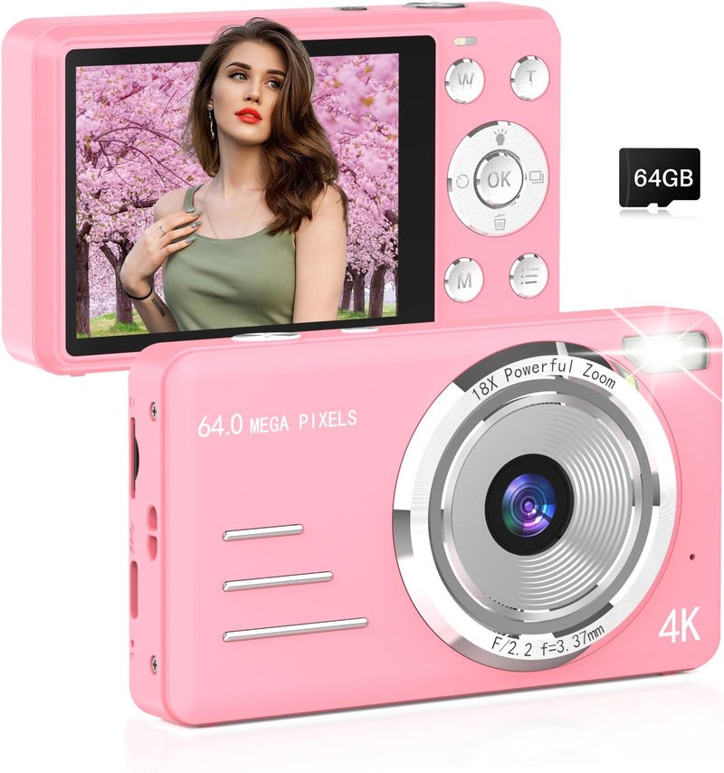 Forc Digital Camera, FHD 4K 64MP Point and Shoot Kids Digital Camera with 64GB Card,18X Zoom, Anti Shake, Compact Small Cameras for Kids Gifts for Teens Girls Boys - Image 1